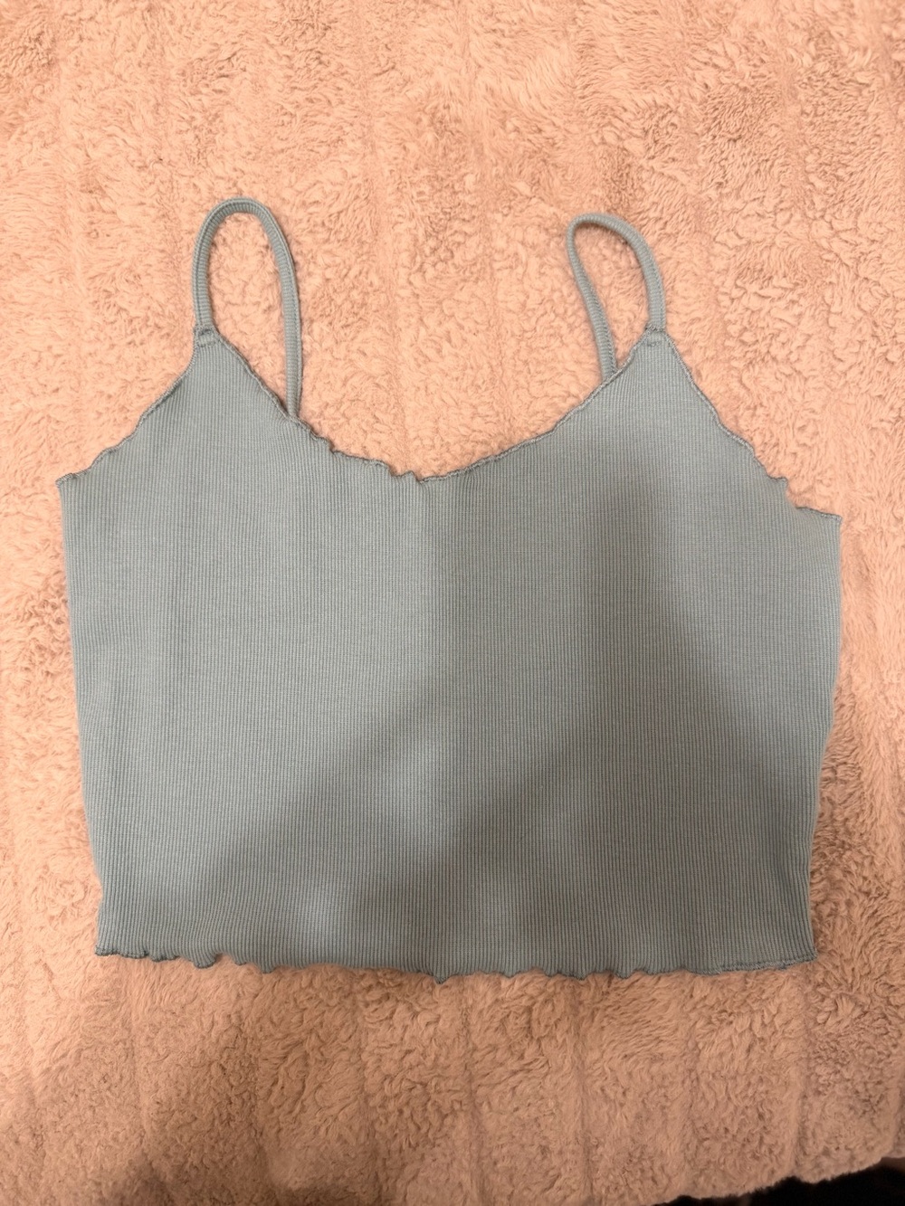 SHEIN Light Blue Ribbed Lettuce-Edge Cami Tank